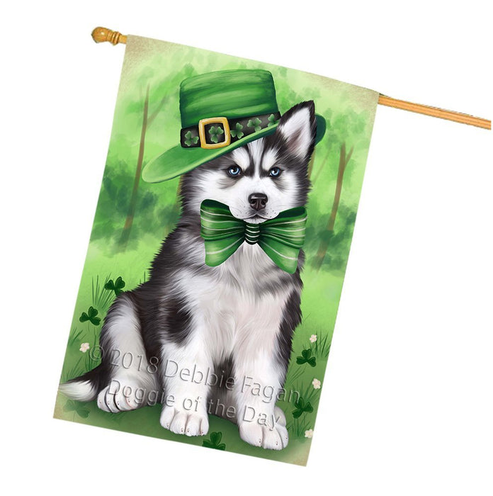 St. Patricks Day Irish Portrait Siberian Husky Dog House Flag FLG49251