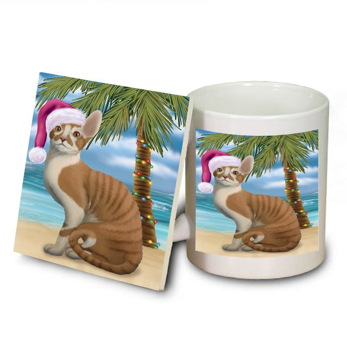 Summertime Cornish Rex Cat on Beach Christmas Mug and Coaster Set MUC0606