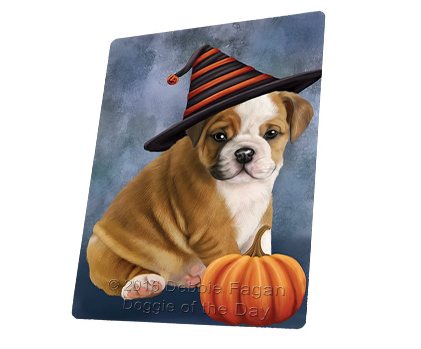 Happy Halloween Bulldog Dog Wearing Witch Hat With Pumpkin Magnet Mini (3.5" x 2")