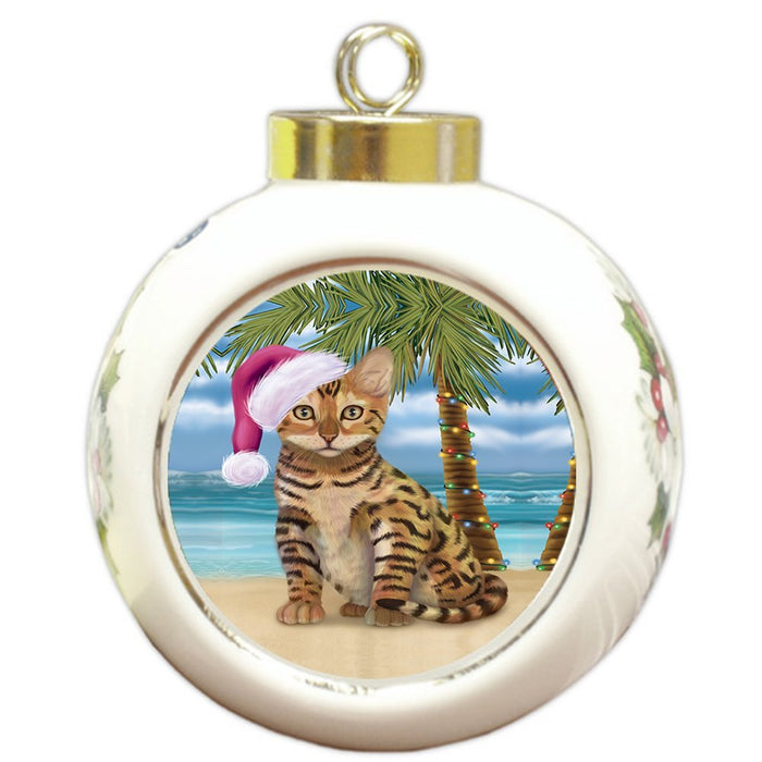 Summertime Chinese Li Hua Kitten on Beach Christmas Round Ball Ornament POR1102