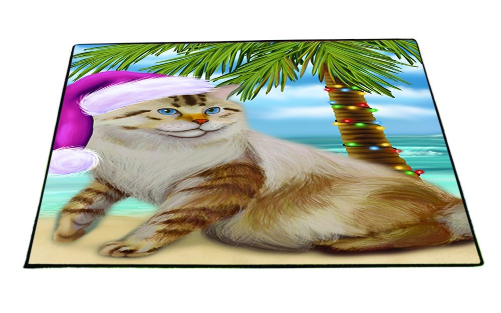 Summertime Happy Holidays Christmas American Bobtail Dog on Tropical Island Beach Indoor/Outdoor Floormat