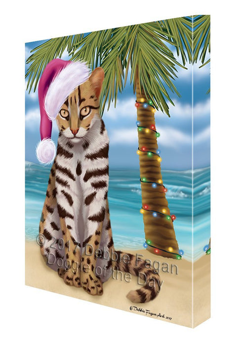 Summertime Happy Holidays Christmas Asian Leopard Cat on Tropical Island Beach Canvas Wall Art D090