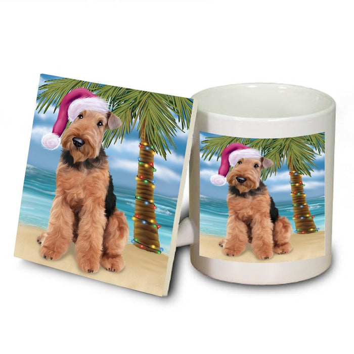 Summertime Airedale Dog on Beach Christmas Mug and Coaster Set MUC0526