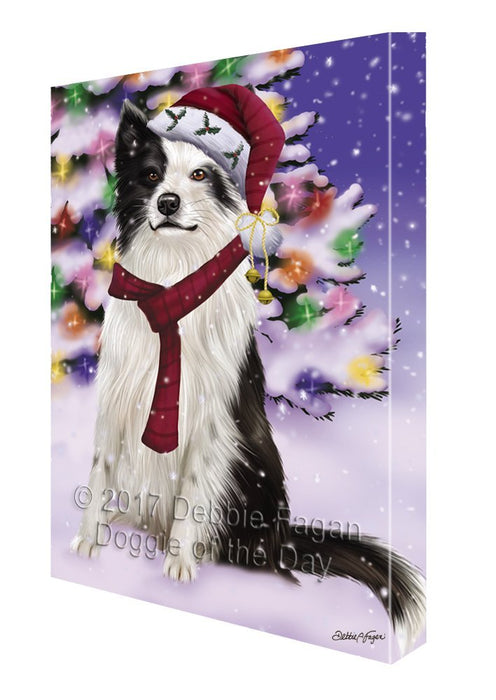 Winterland Wonderland Border Collies Adult Dog In Christmas Holiday Scenic Background Painting Printed on Canvas Wall Art