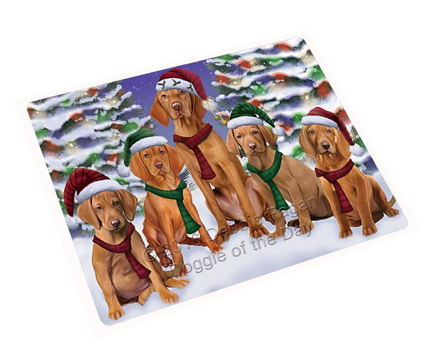 Vizsla Dog Christmas Family Portrait in Holiday Scenic Background Tempered Cutting Board