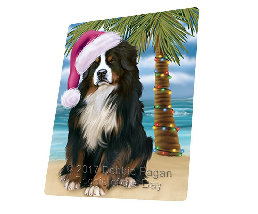 Summertime Happy Holidays Christmas Bernese Mountain Dog on Tropical Island Beach Tempered Cutting Board D112