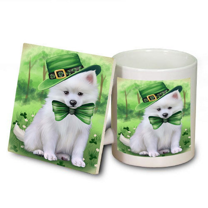 St. Patricks Day Irish Portrait American Eskimo Dog Mug and Coaster Set MUC48444