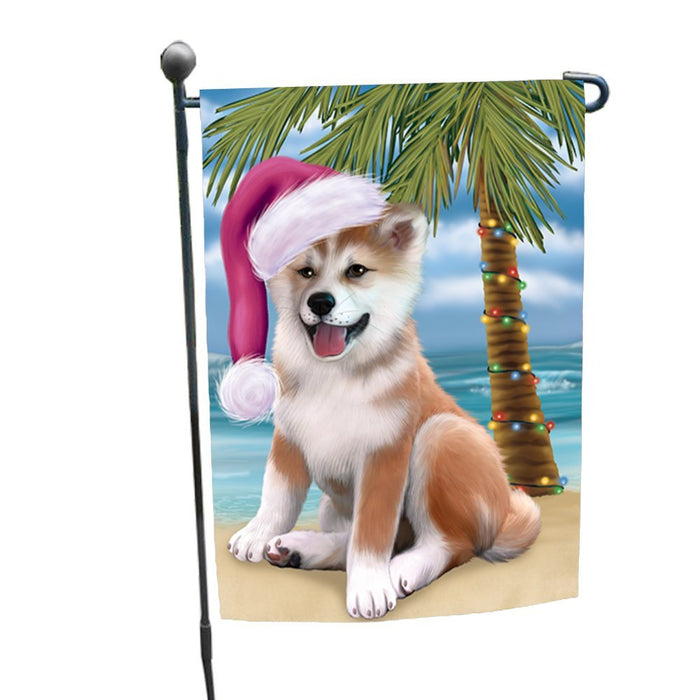 Summertime Happy Holidays Christmas Shiba Inu Dog on Tropical Island Beach Garden Flag