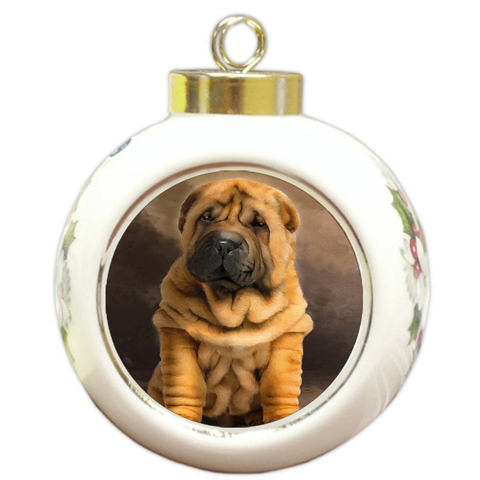 Shar Pei Puppy Dog Round Ball Christmas Ornament