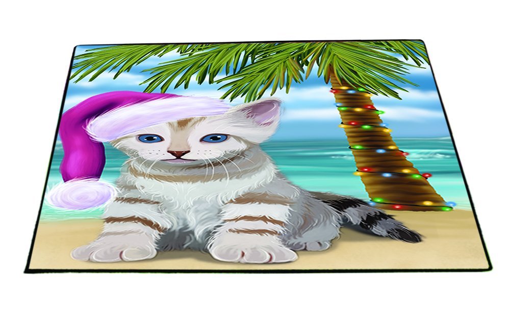 Summertime Happy Holidays Christmas Bengal Cat on Tropical Island Beach Indoor/Outdoor Floormat