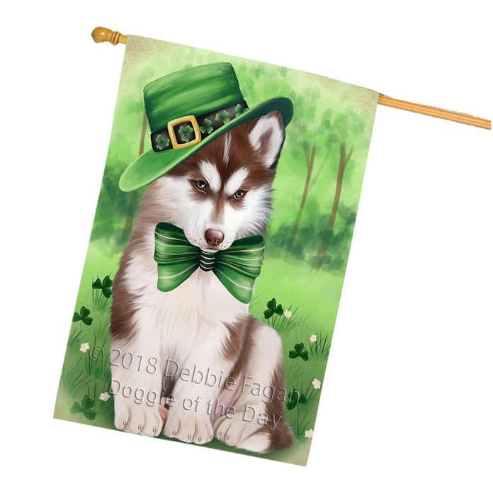 St. Patricks Day Irish Portrait Siberian Husky Dog House Flag FLG49252