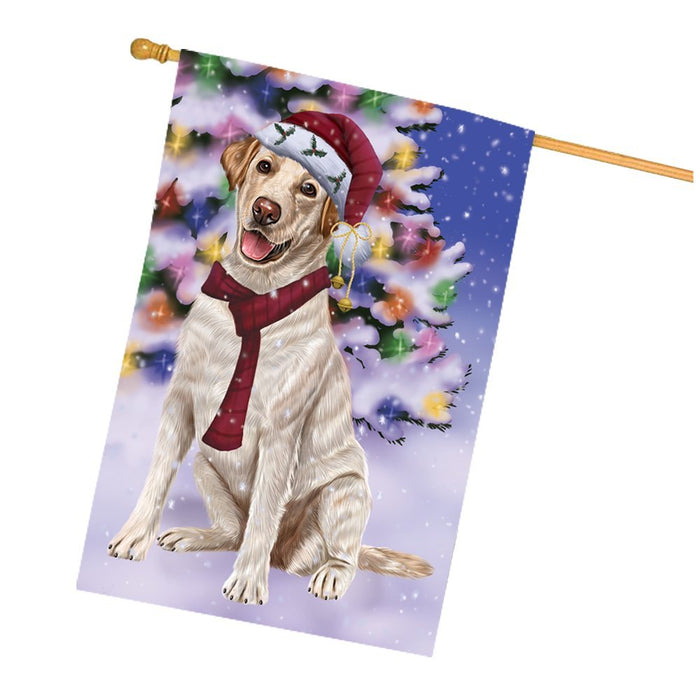 Winterland Wonderland Labrador Dog In Christmas Holiday Scenic Background House Flag