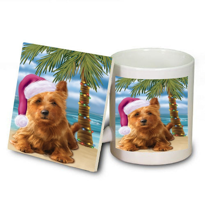 Summertime Australian Terrier Dog on Beach Christmas Mug and Coaster Set MUC0728