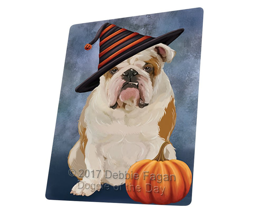Happy Halloween English Bulldog Dog Wearing Witch Hat With Pumpkin Magnet Mini (3.5" x 2")