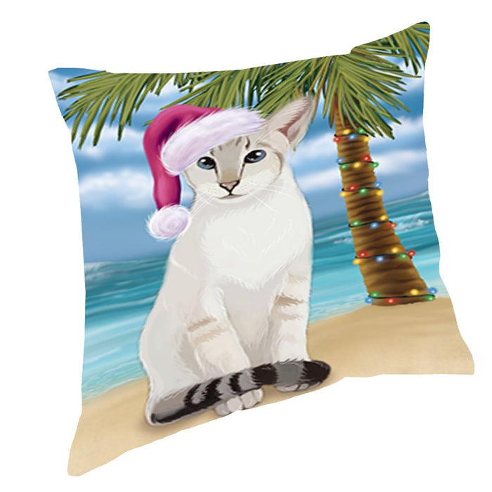 Summertime Christmas Happy Holidays Siamese Cat on Beach Throw Pillow PIL1524