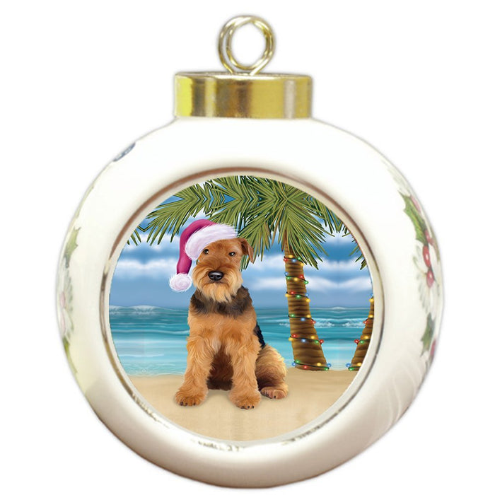 Summertime Airedale Dog on Beach Christmas Round Ball Ornament POR1038