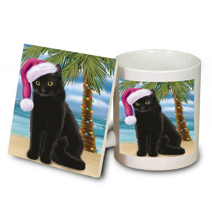 Summertime Black Cat on Beach Christmas Mug and Coaster Set MUC0738