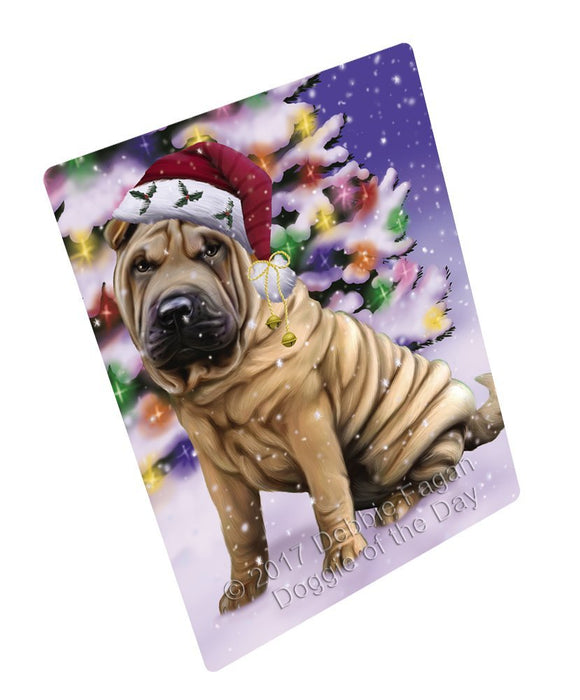 Winterland Wonderland Shar Pei Dog In Christmas Holiday Scenic Background Large Refrigerator / Dishwasher Magnet