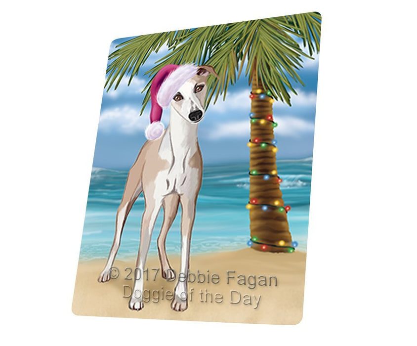 Summertime Happy Holidays Christmas Whippet Dog on Tropical Island Beach Tempered Cutting Board D146