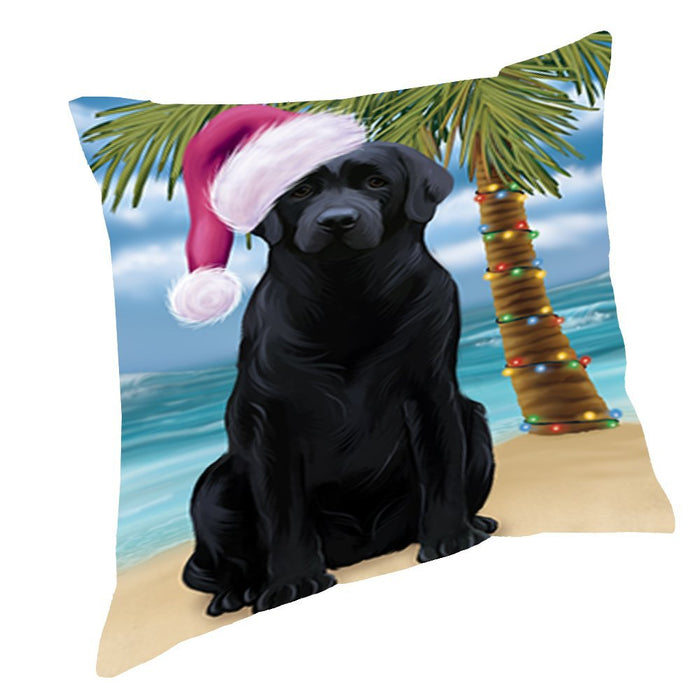 Summertime Christmas Happy Holidays Labrador Dog on Beach Throw Pillow PIL1516