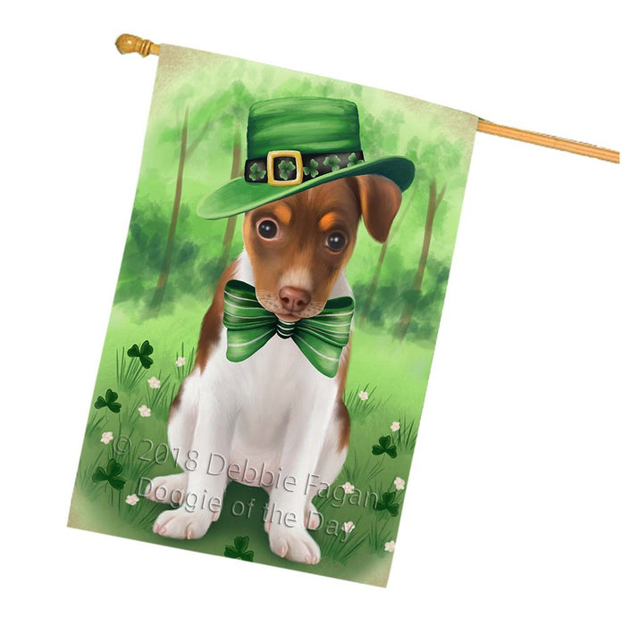 St. Patricks Day Irish Portrait Rat Terrier Dog House Flag FLG49207