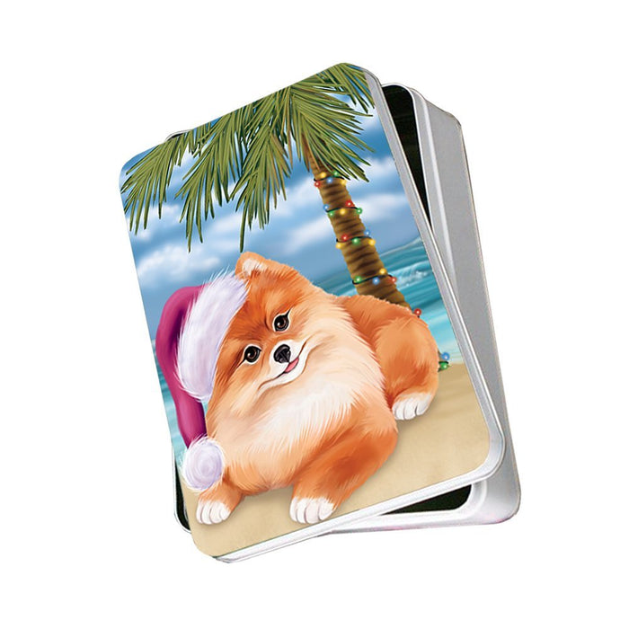 Summertime Pomeranian Dog on Beach Christmas Photo Storage Tin PTIN0695