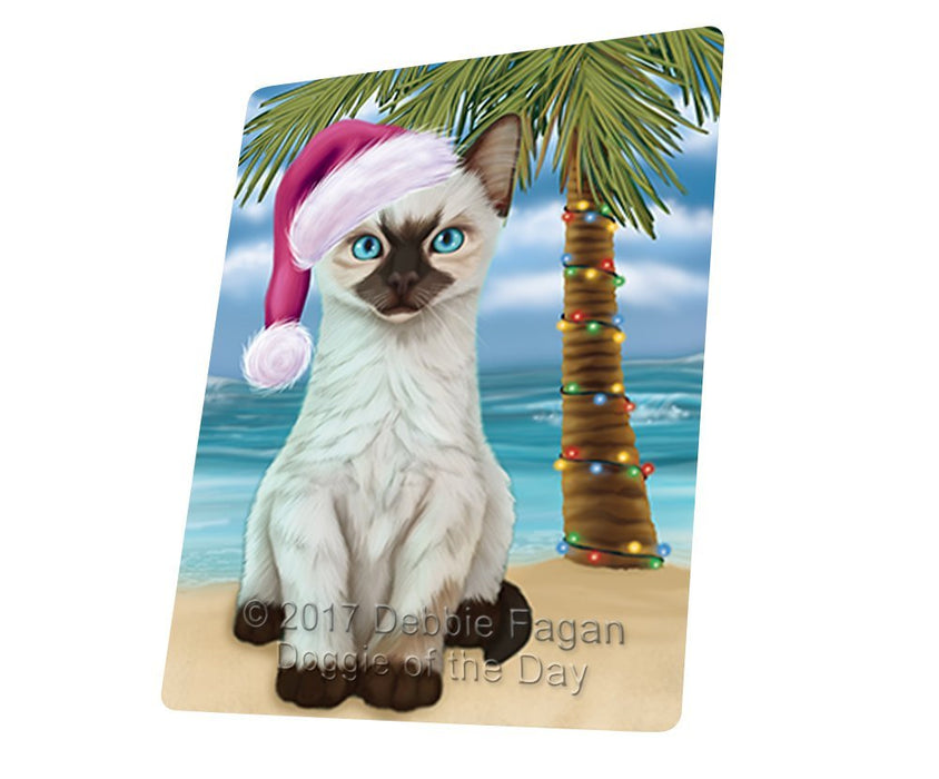 Summertime Happy Holidays Christmas Siamese Kitten Cat on Tropical Island Beach Tempered Cutting Board D139