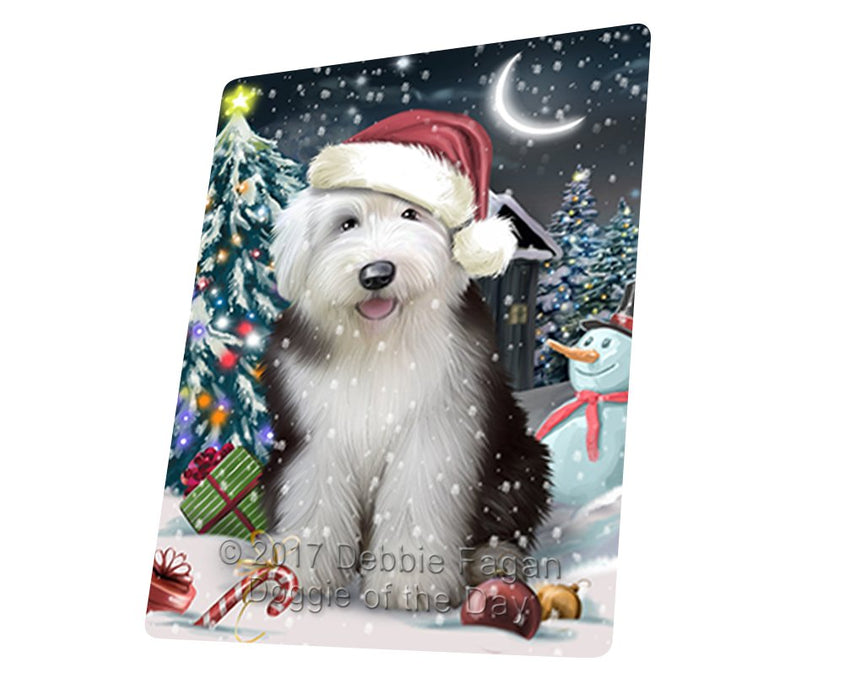 Have A Holly Jolly Christmas Old English Sheepdog Dog In Holiday Background Magnet Mini (3.5" x 2") d191