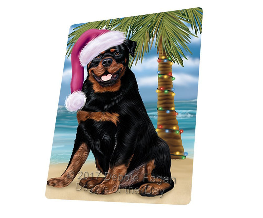 Summertime Happy Holidays Christmas Rottwielers Dog on Tropical Island Beach Tempered Cutting Board