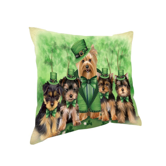 St. Patricks Day Irish Family Portrait Yorkshire Terriers Dog Pillow PIL53112