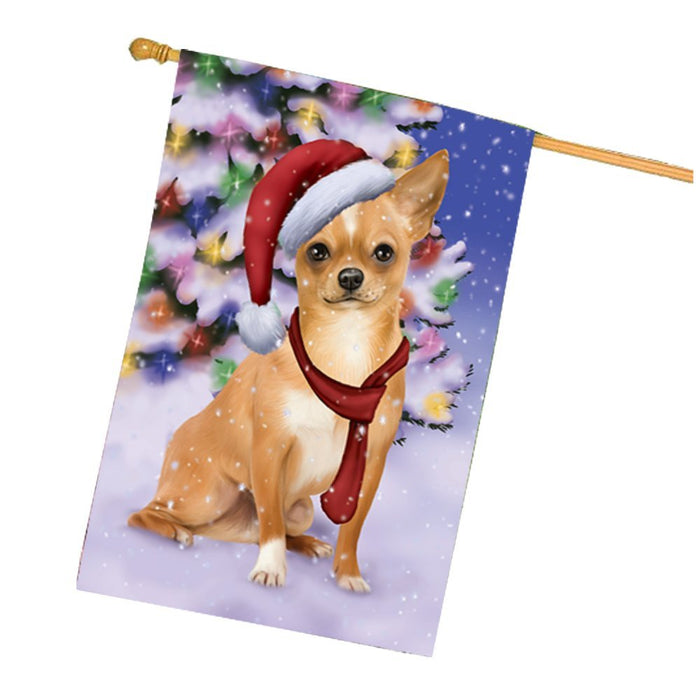 Winterland Wonderland Chihuahua Puppy Dog In Christmas Holiday Scenic Background House Flag