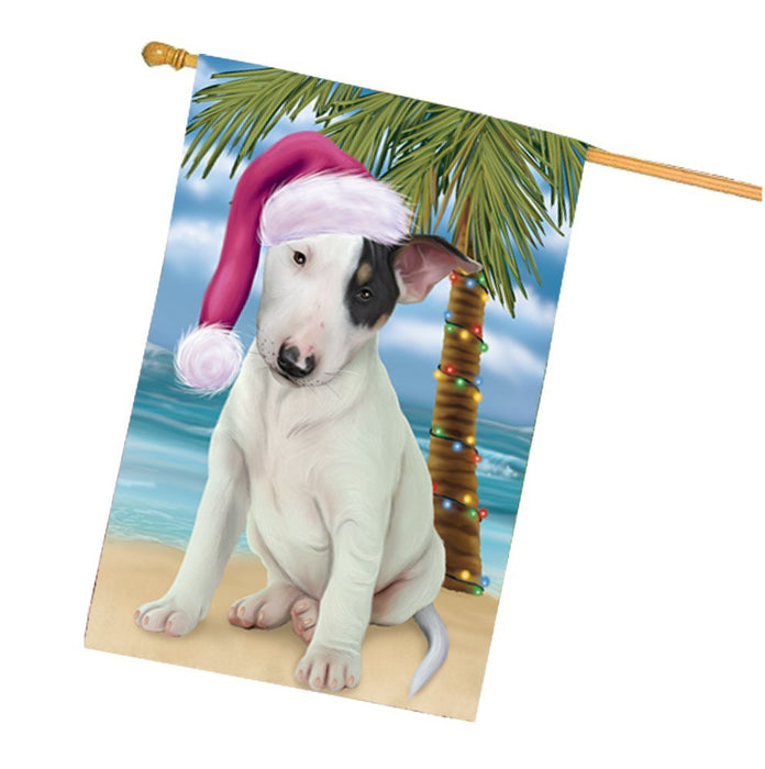 Summertime Happy Holidays Christmas Bull Terrier Dog on Tropical Island Beach House Flag