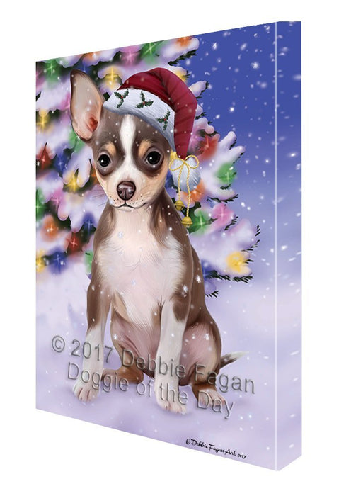 Winterland Wonderland Chihuahua Dog In Christmas Holiday Scenic Background Canvas Wall Art