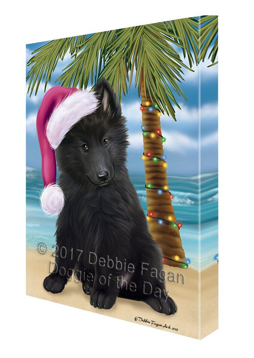 Summertime Happy Holidays Christmas Belgian Shepherds Dog on Tropical Island Beach Canvas Wall Art