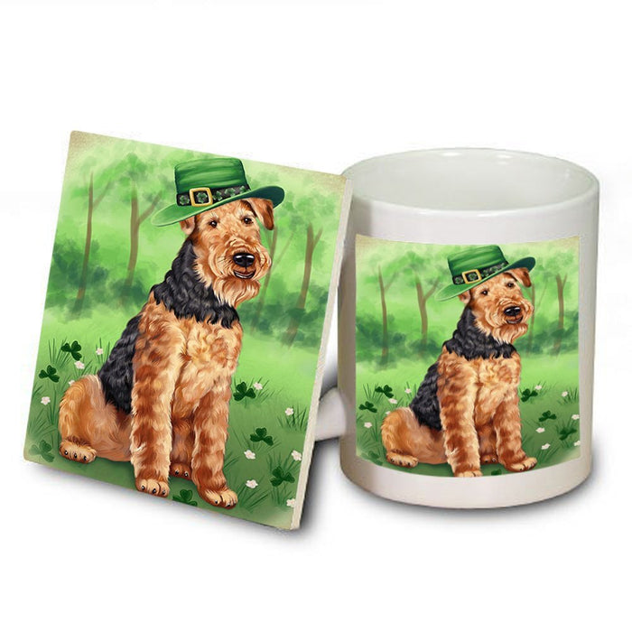 St. Patricks Day Irish Portrait Airedale Terrier Dog Mug and Coaster Set MUC48438