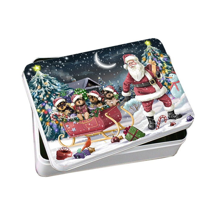 Santa Sled Dogs Yorkshire Terrier Christmas Photo Storage Tin PTIN0515