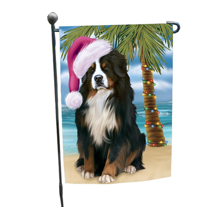 Summertime Christmas Happy Holidays Bernese Mountain Dog on Beach Garden Flag FLG308