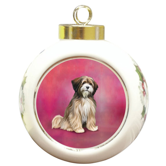 Tibetan Terriers Dog Round Ceramic Christmas Ornament