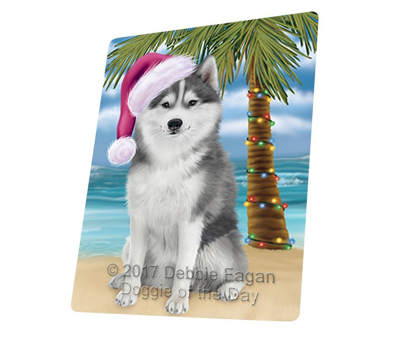 Summertime Happy Holidays Christmas Husky Dog on Tropical Island Beach Large Refrigerator / Dishwasher Magnet D176