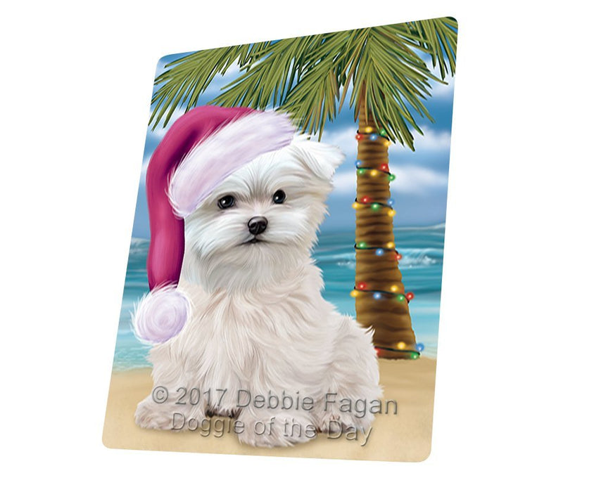 Summertime Happy Holidays Christmas Maltese Dog on Tropical Island Beach Large Refrigerator / Dishwasher Magnet D188
