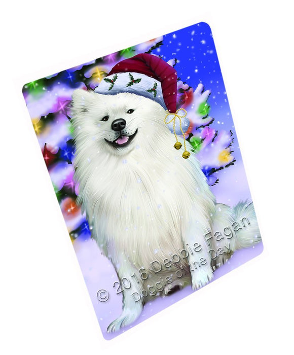 Winterland Wonderland American Eskimo Dog In Christmas Holiday Scenic Background Tempered Cutting Board