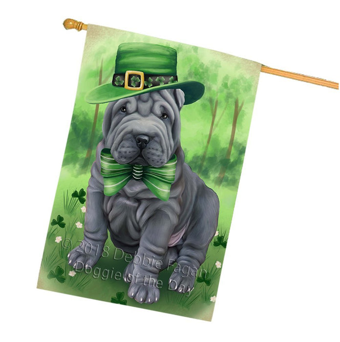 St. Patricks Day Irish Portrait Shar Pei Dog House Flag FLG49231