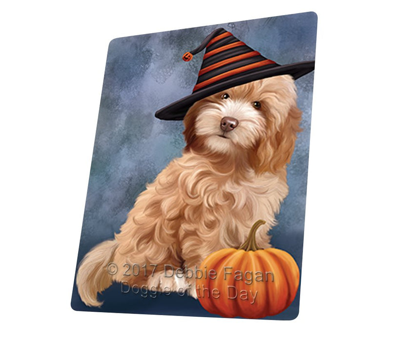 Happy Halloween Cockapoo Dog Wearing Witch Hat With Pumpkin Magnet Mini (3.5" x 2")