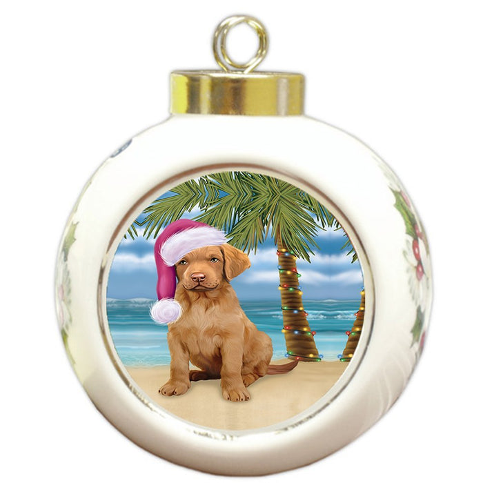 Summertime Chesapeake Bay Retriever Puppy on Beach Christmas Round Ball Ornament POR1029