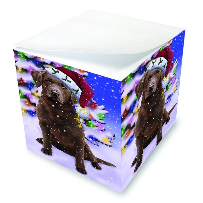 Winterland Wonderland Chesapeake Bay Retriever Dog In Christmas Holiday Scenic Background Note Cube
