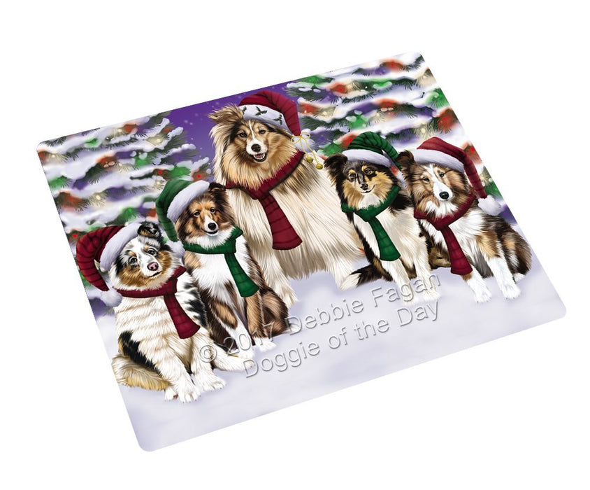 Shetland Sheetdog Dog Christmas Family Portrait in Holiday Scenic Background Refrigerator / Dishwasher Magnet