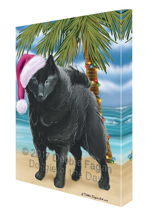 Summertime Happy Holidays Christmas Schipperke Dog on Tropical Island Beach Canvas Wall Art D118
