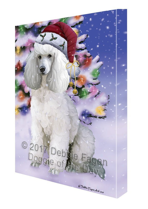 Winterland Wonderland Poodles Dog In Christmas Holiday Scenic Background Canvas Wall Art