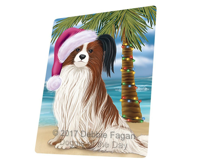 Summertime Happy Holidays Christmas Papillion Dog on Tropical Island Beach Large Refrigerator / Dishwasher Magnet D181