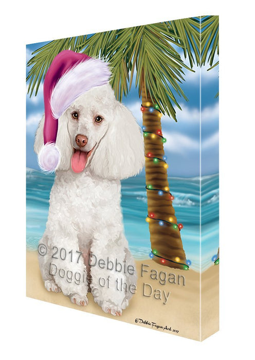 Summertime Happy Holidays Christmas White Poodle Dog on Tropical Island Beach Canvas Wall Art D129